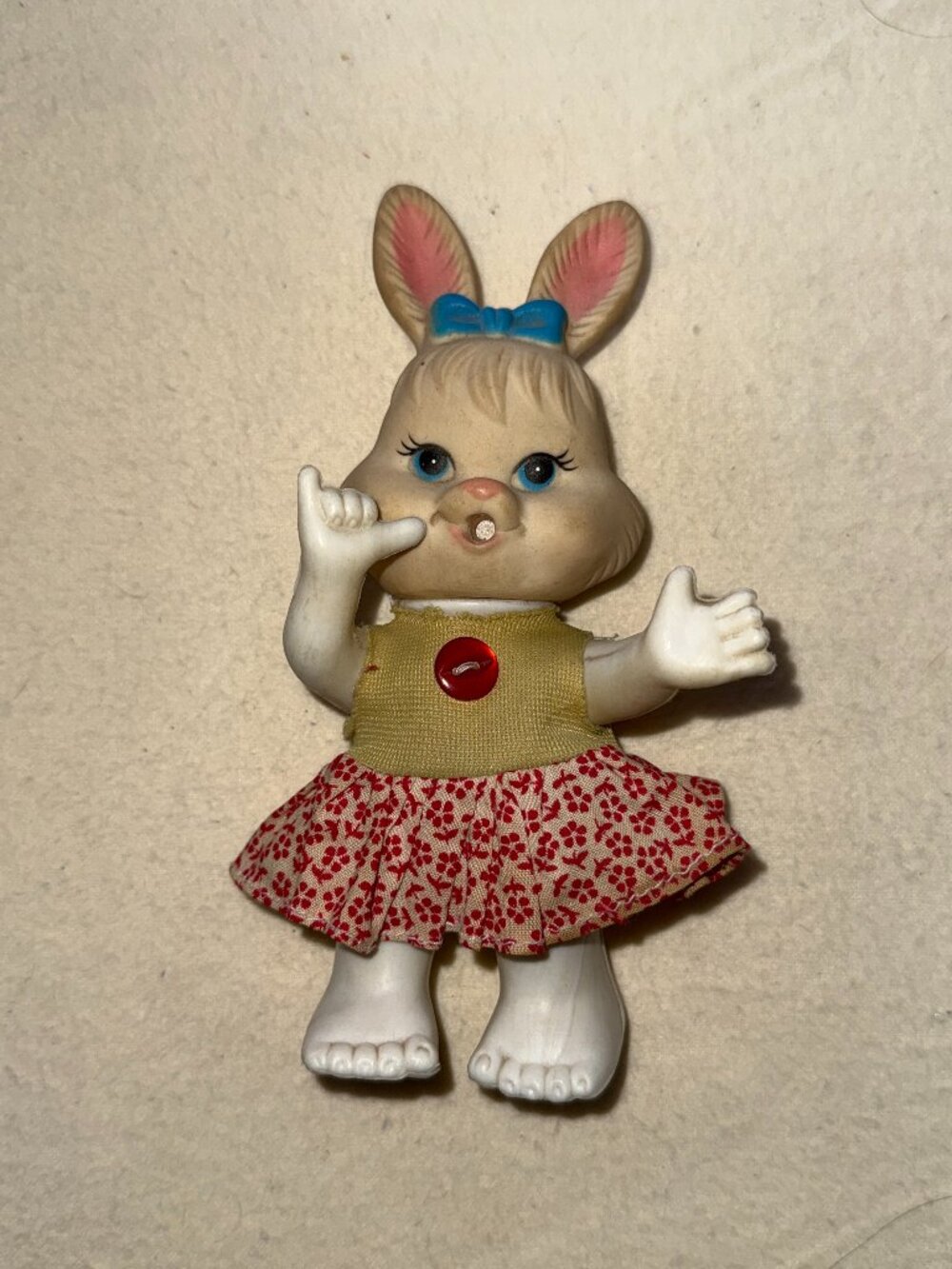 Vintage Easter Unlimited Inc. Vinyl Little Girl Bunny Sucking Thumb • Hong Kong